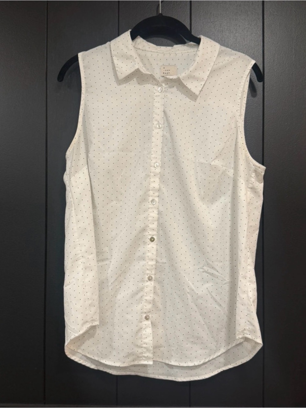 A New Day Women’s Large White Black Polka Dot Sleeveless Button Blouse Top L